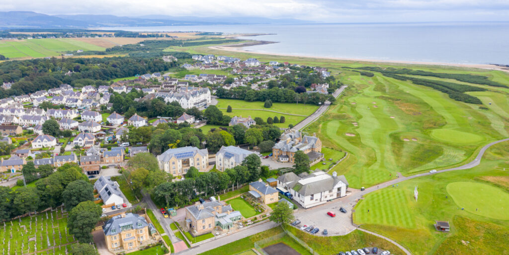 Links house hotel dornoch and royal dornoch golf club aerial shot