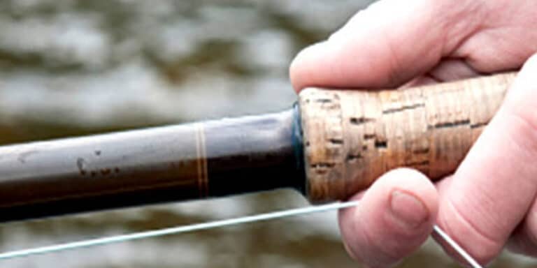 fly fishing rod handle and hand, fly fishing for pike, pike