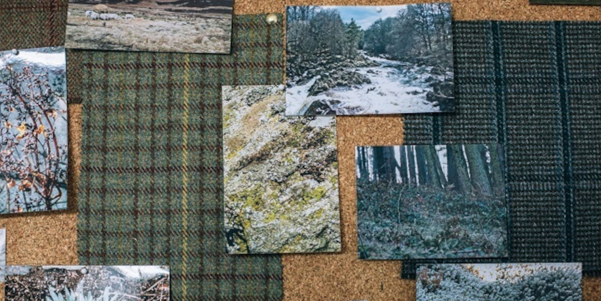 landscape images and tweed swatches