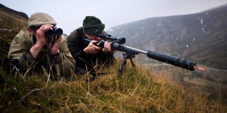 stalkers taking a shot, deer stalking in scotland