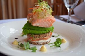 plate of salmon and salad