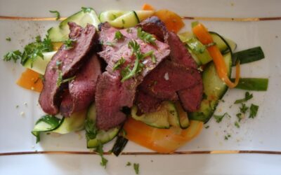 Game Meat and Fish Recipes – Nichola Fletcher’s sliced venison steak with vegetable ribbons